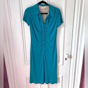 Sunny Choi Cap Sleeve Fully Lined 1/2 Button Front Dress Green Size Small